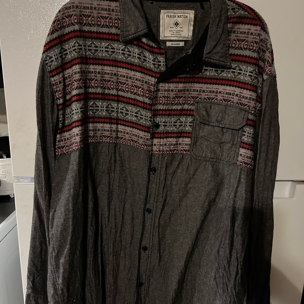 Parish Nation Gray‎ and Red Patterned Shirt 3XL